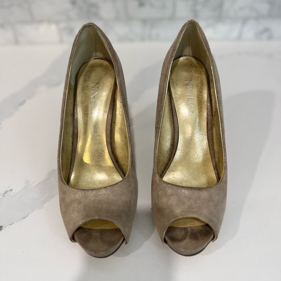 Nine West Shoes - Nine West Taupe Suede Peep-Toe Heels